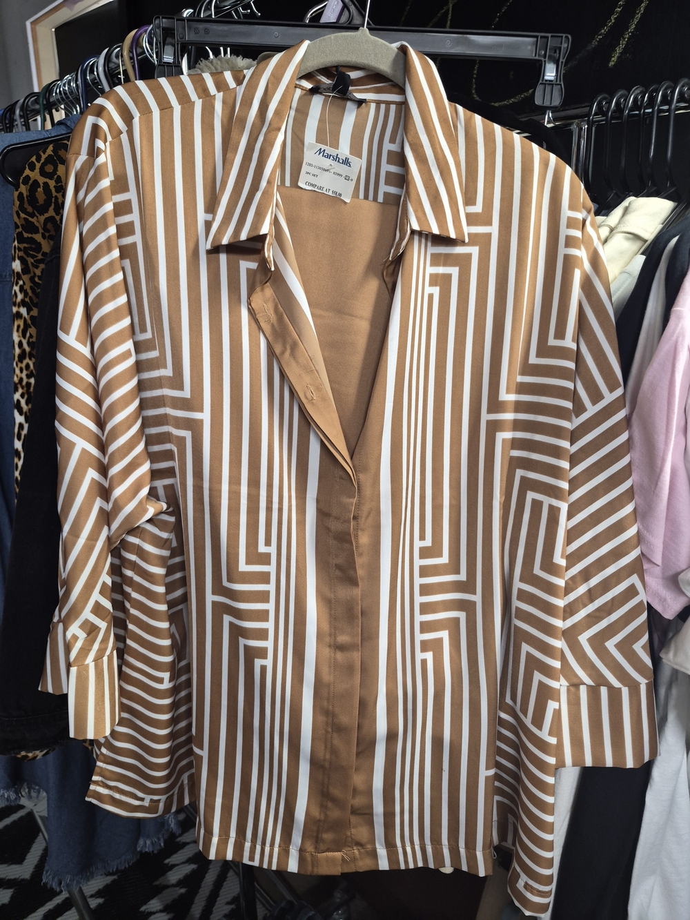 Marshalls Womens Btonze & White Geometric Stripe Shirt And Pant